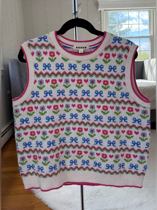 Boden Sweaters - Boden Edie Fair Isle Tank Vest Oatmeal Melange, Flowers